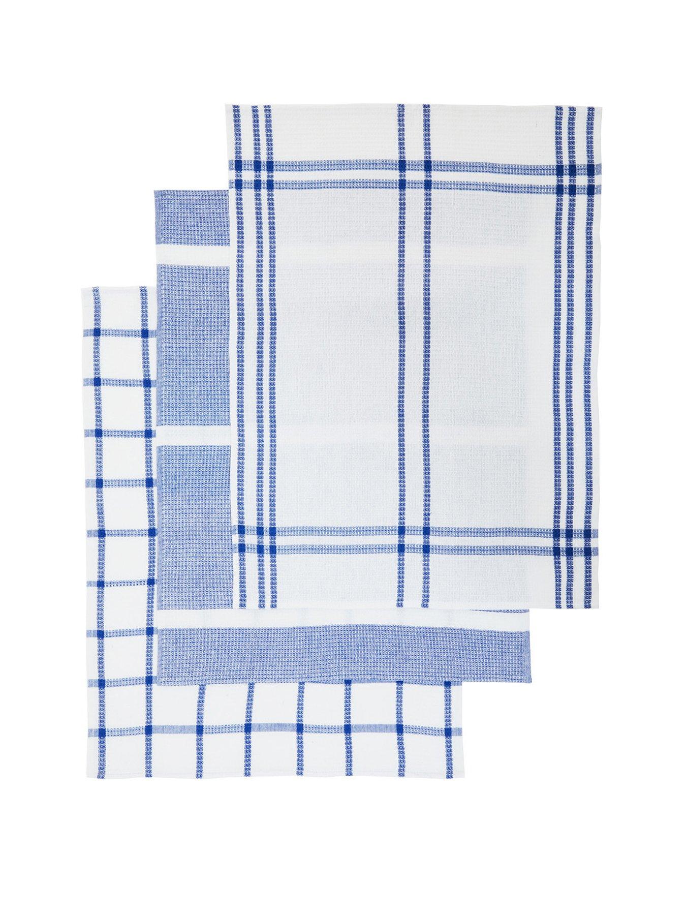 undefined Set Of 3 Doro Waffle Tea Towels - Blue and White
