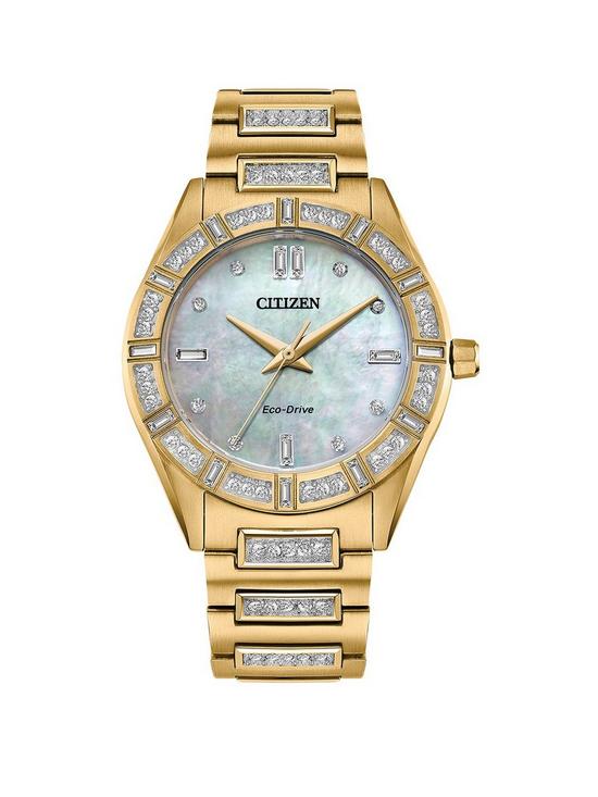 front image of citizen-ladies-eco-drive-crystals-watch
