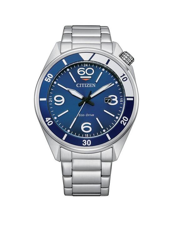 front image of citizen-gents-eco-drive-bracelet-wr100-watch
