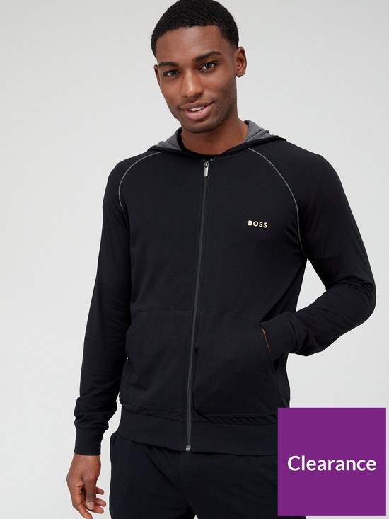 front image of boss-bodywear-mix-amp-match-lounge-zip-through-hoodie-black