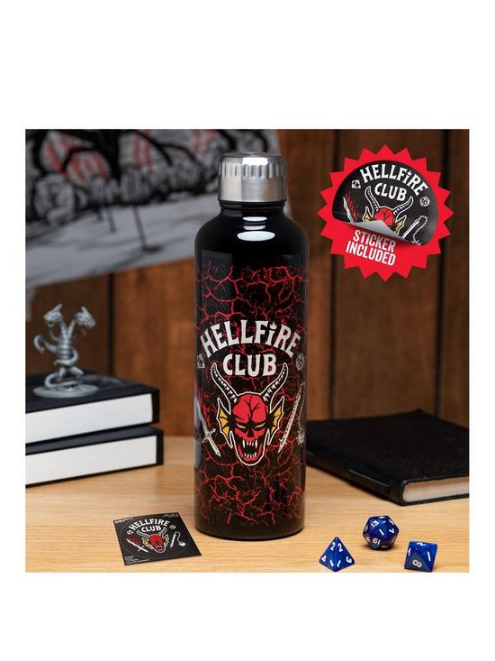 front image of stranger-things-hellfire-club-metal-water-bottle