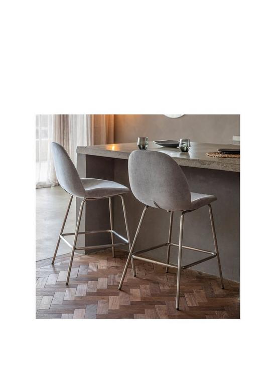 front image of gallery-pair-of-cruzon-velvet-bar-stools-light-grey