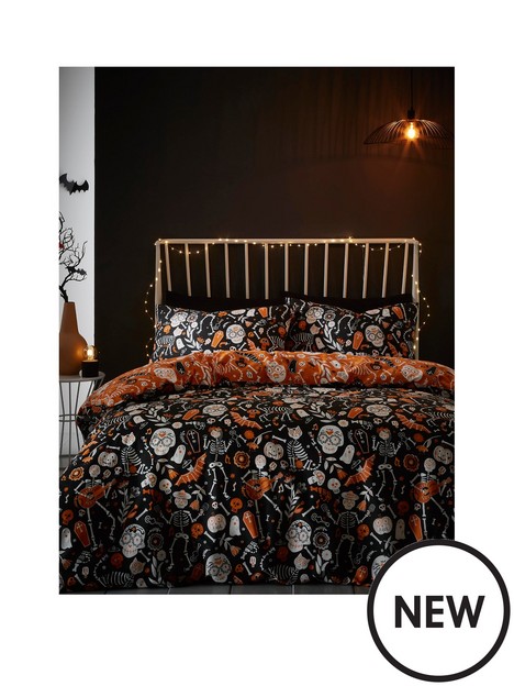 bedlam-halloween-day-of-the-dead-glow-in-the-dark-single-duvet-cover-set
