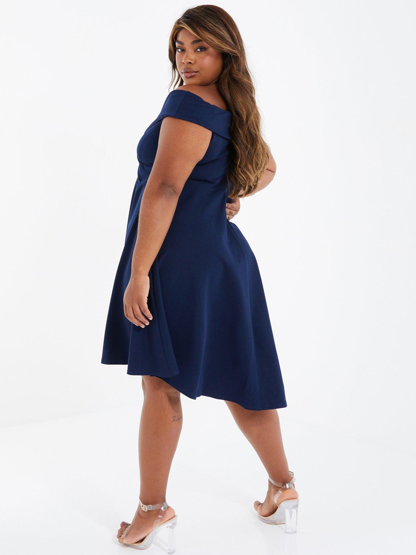 Quiz Curve Bardot Skater Dress - Dark Blue | littlewoods.com