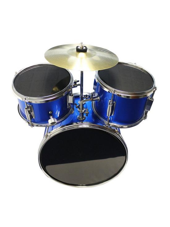 stillFront image of rockjam-3-piece-junior-drum-kit-with-cymbal-pedal-stool-and-sticks-metallic-blue