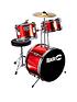  image of rockjam-3-piece-junior-drum-kit-with-cymbal-pedal-stool-and-sticks-metallic-red