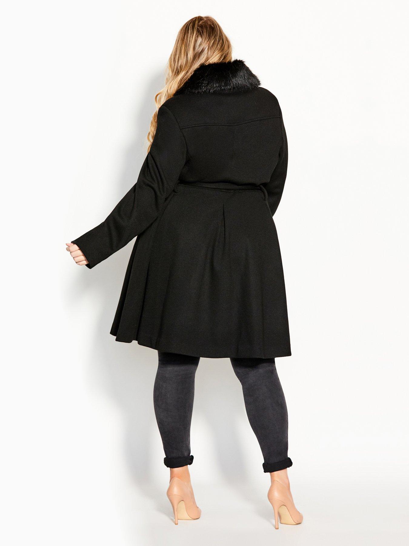 City Chic Blushing Belle Coat Black littlewoods
