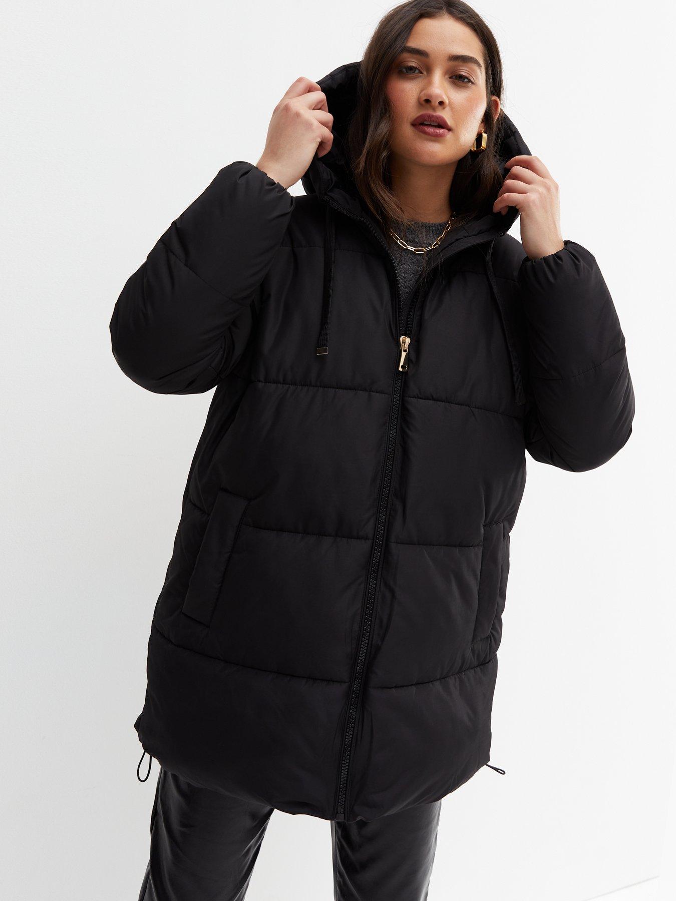 Mid Length Hooded Padded Jacket - Black 