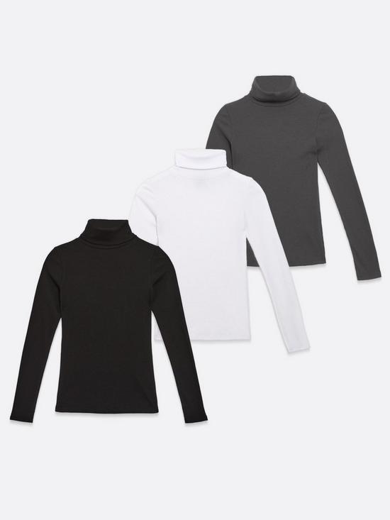 front image of new-look-3-pack-black-white-and-grey-ribbed-roll-neck-tops