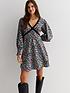  image of new-look-floral-lace-long-sleeve-v-neck-mini-dress-blacknbsp