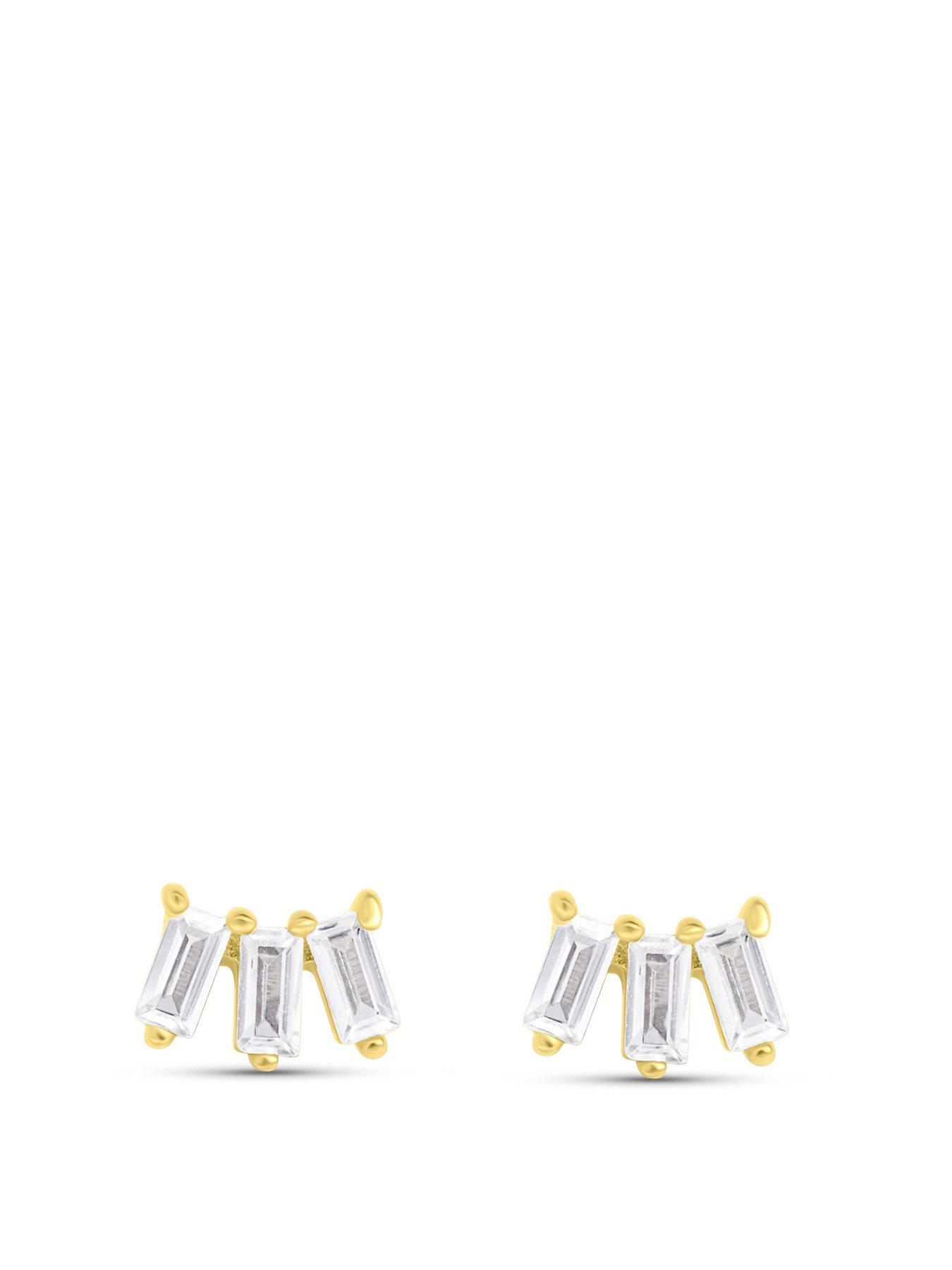  image of the-love-collection-sterling-silver-18k-gold-plated-cubic-zirconia-baguette-studs