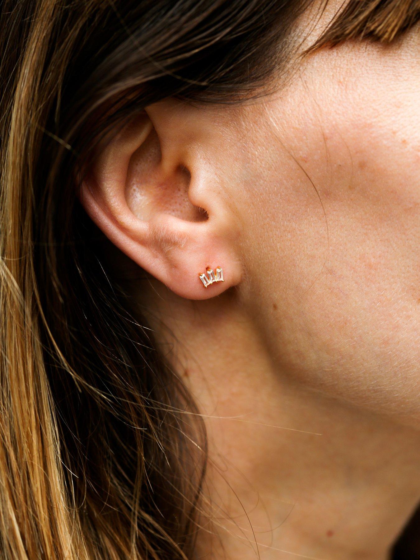  image of the-love-collection-sterling-silver-18k-gold-plated-cubic-zirconia-baguette-studs