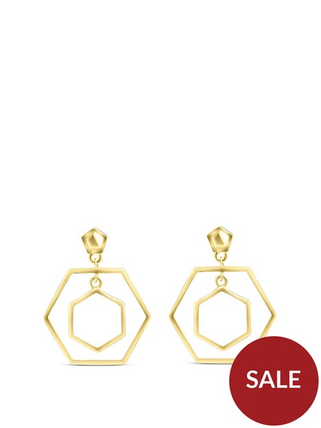 the-love-silver-collection-sterling-silver-gold-plated-double-hexagonal-stud-earrings