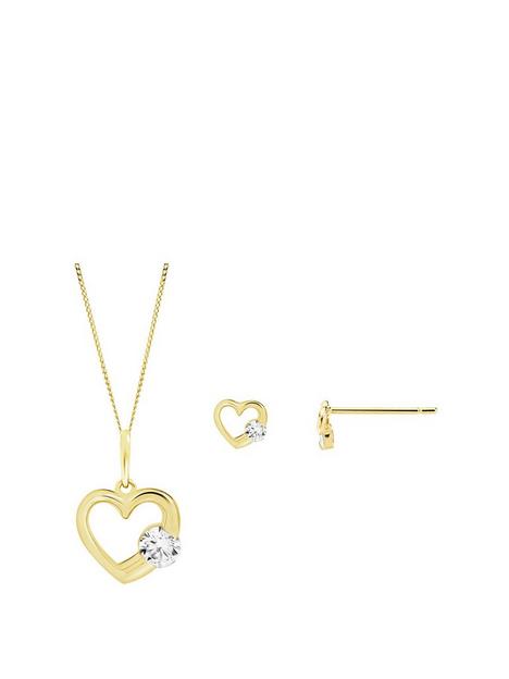 the-love-silver-collection-childrens-sterling-silver-gold-plated-cubic-zirconia-6mm-heart-pendant-5mm-stud-earrings-set