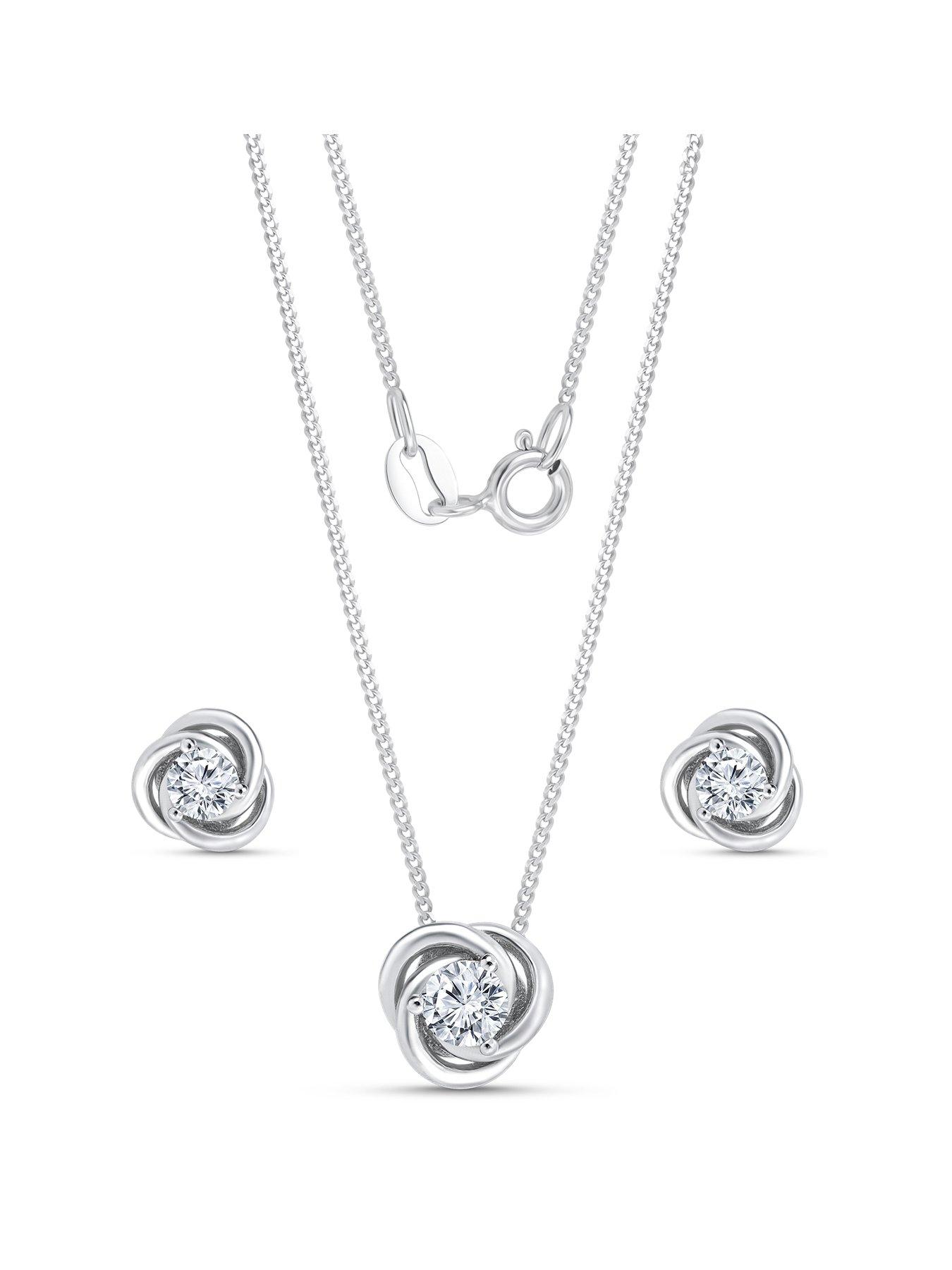  image of the-love-silver-collection-sterling-silver-cubic-zirconia-10mm-knot-pendant-and-8mm-earring-set