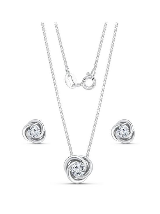 front image of the-love-silver-collection-sterling-silver-cubic-zirconia-10mm-knot-pendant-and-8mm-earring-set