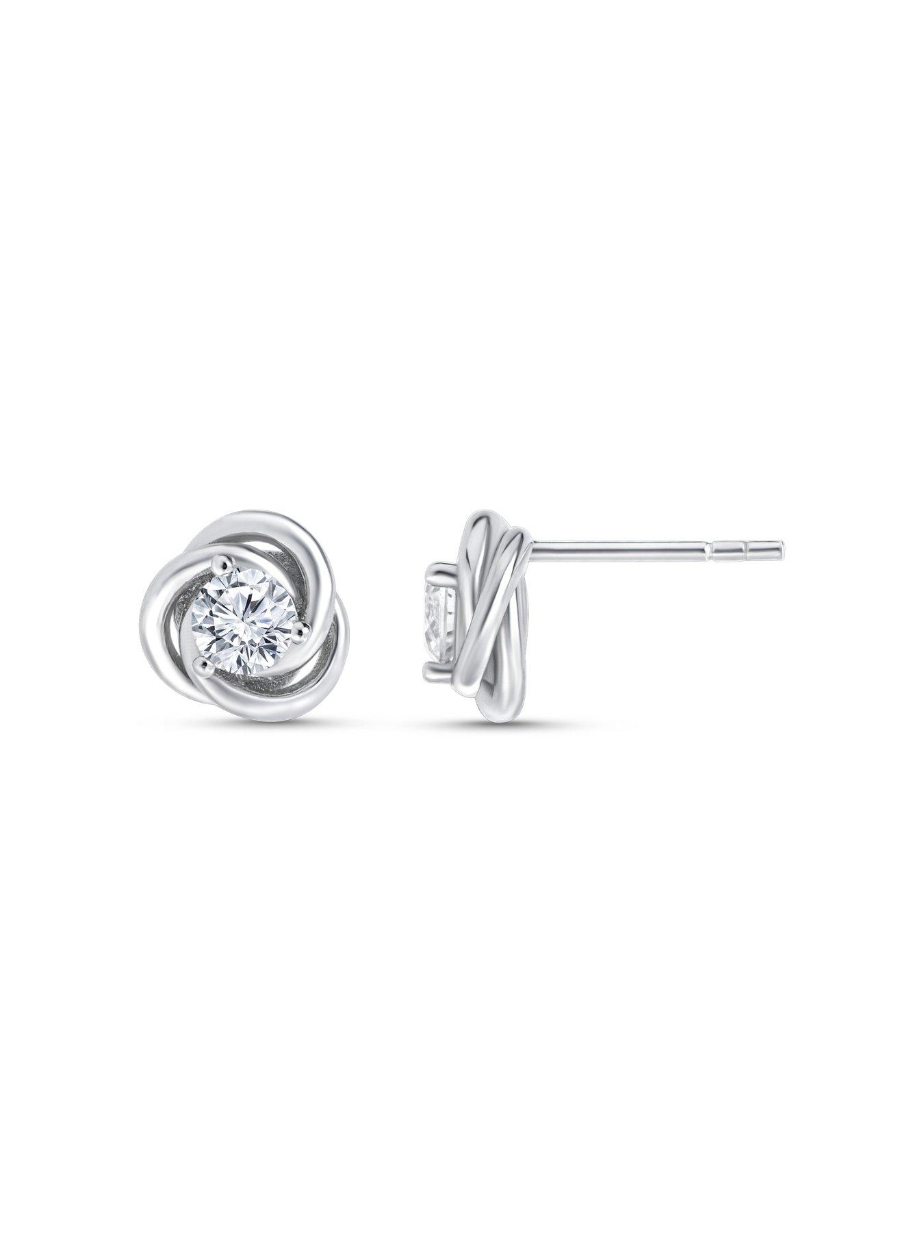  image of the-love-silver-collection-sterling-silver-cubic-zirconia-10mm-knot-pendant-and-8mm-earring-set