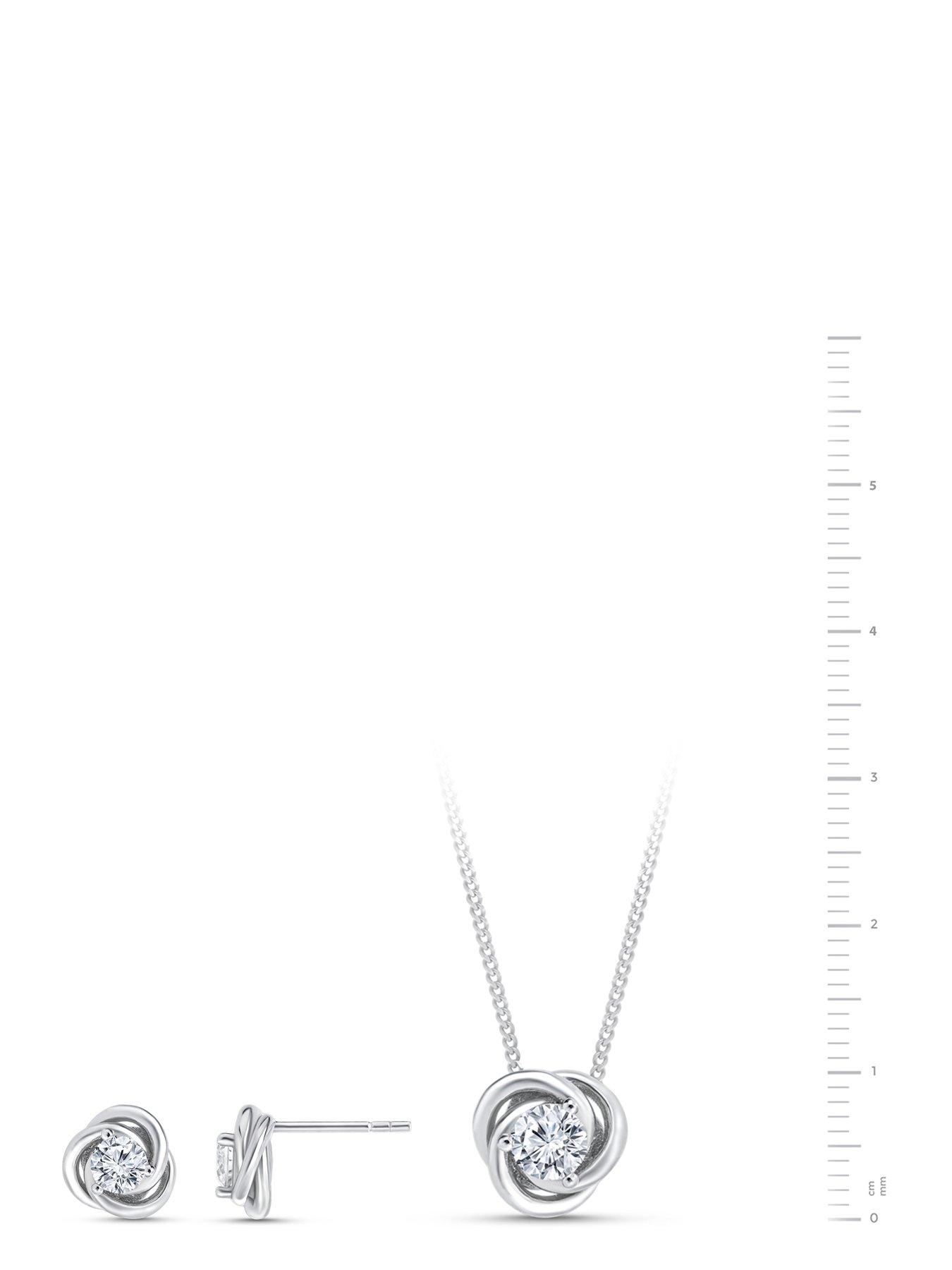  image of the-love-silver-collection-sterling-silver-cubic-zirconia-10mm-knot-pendant-and-8mm-earring-set
