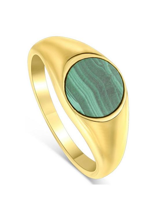 front image of the-love-silver-collection-sterling-silver-18k-gold-plated-malachite-signet-ring
