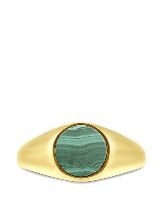 stillFront image of the-love-silver-collection-sterling-silver-18k-gold-plated-malachite-signet-ring