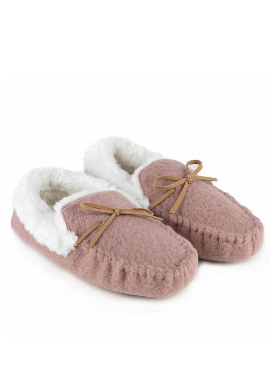 front image of totes-felt-moccasin-slippers