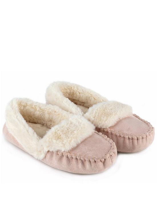 front image of totes-suedette-moccasin-slippers