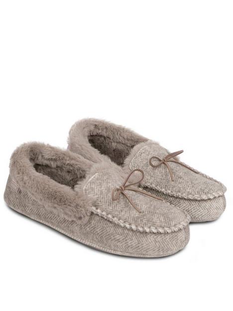 totes-herringbone-velour-moccasin-with-fur-cuff-amp-bow-detail-with-memory-foam-amp-pillowstep-beige