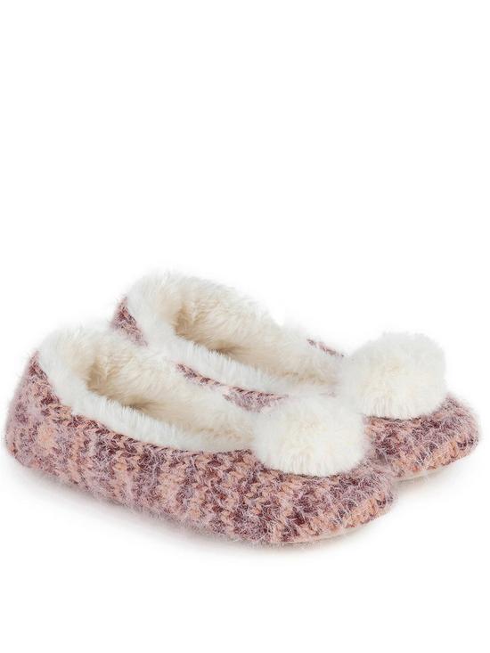front image of totes-fluffy-knit-ballet-slippers