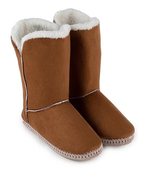 totes-suedette-boot-slippers-chestnut
