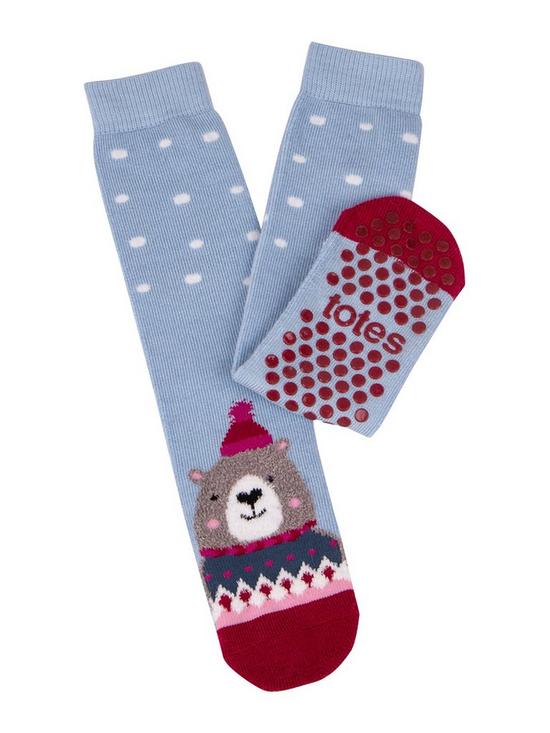 front image of totes-ladies-single-original-slipper-socks-bear-multi
