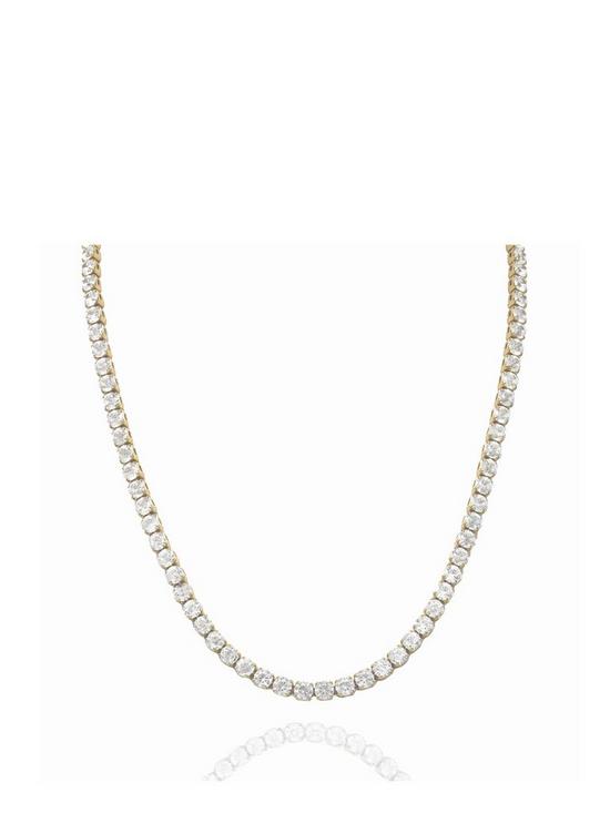 front image of say-it-with-diamonds-tennis-necklace-yellow-gold-plated-stainless-steel
