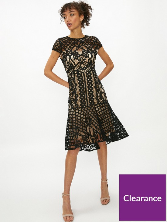 front image of coast-capped-sleeve-lace-dress-black