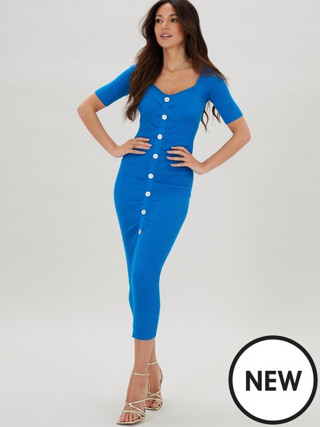 michelle-keegan-ruched-front-knitted-midi-dress-blue