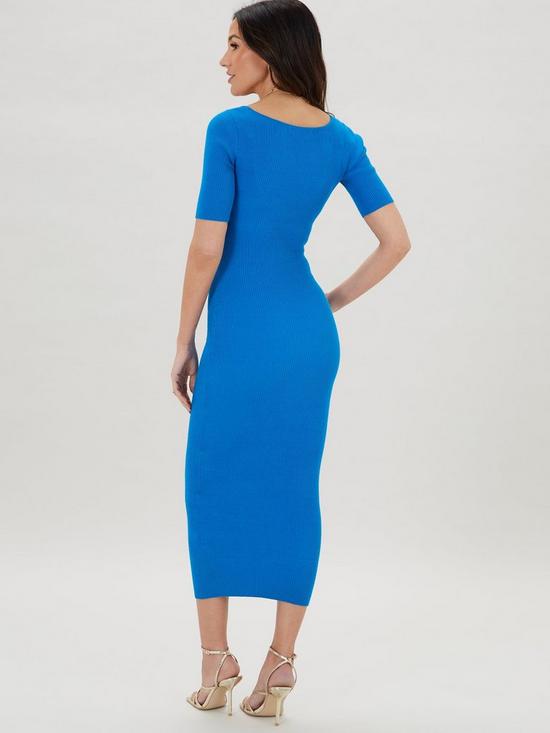 stillFront image of michelle-keegan-ruched-front-knitted-midi-dress-blue