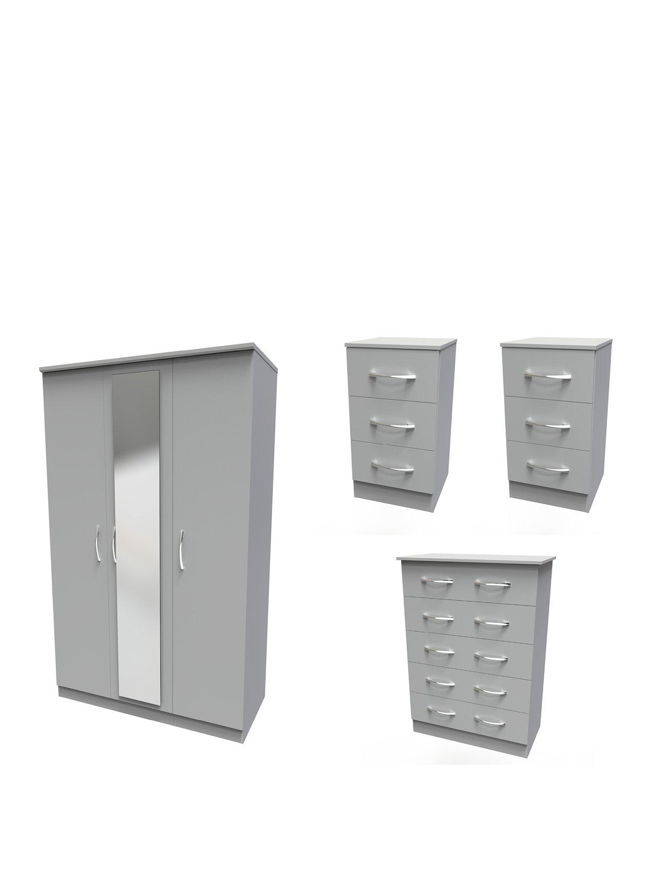  image of swift-elton-part-assemblednbsp3-piece-package-3-door-mirrored-wardrobe-5-drawer-chest-and-2-bedside-chestsnbsp--fscreg-certified