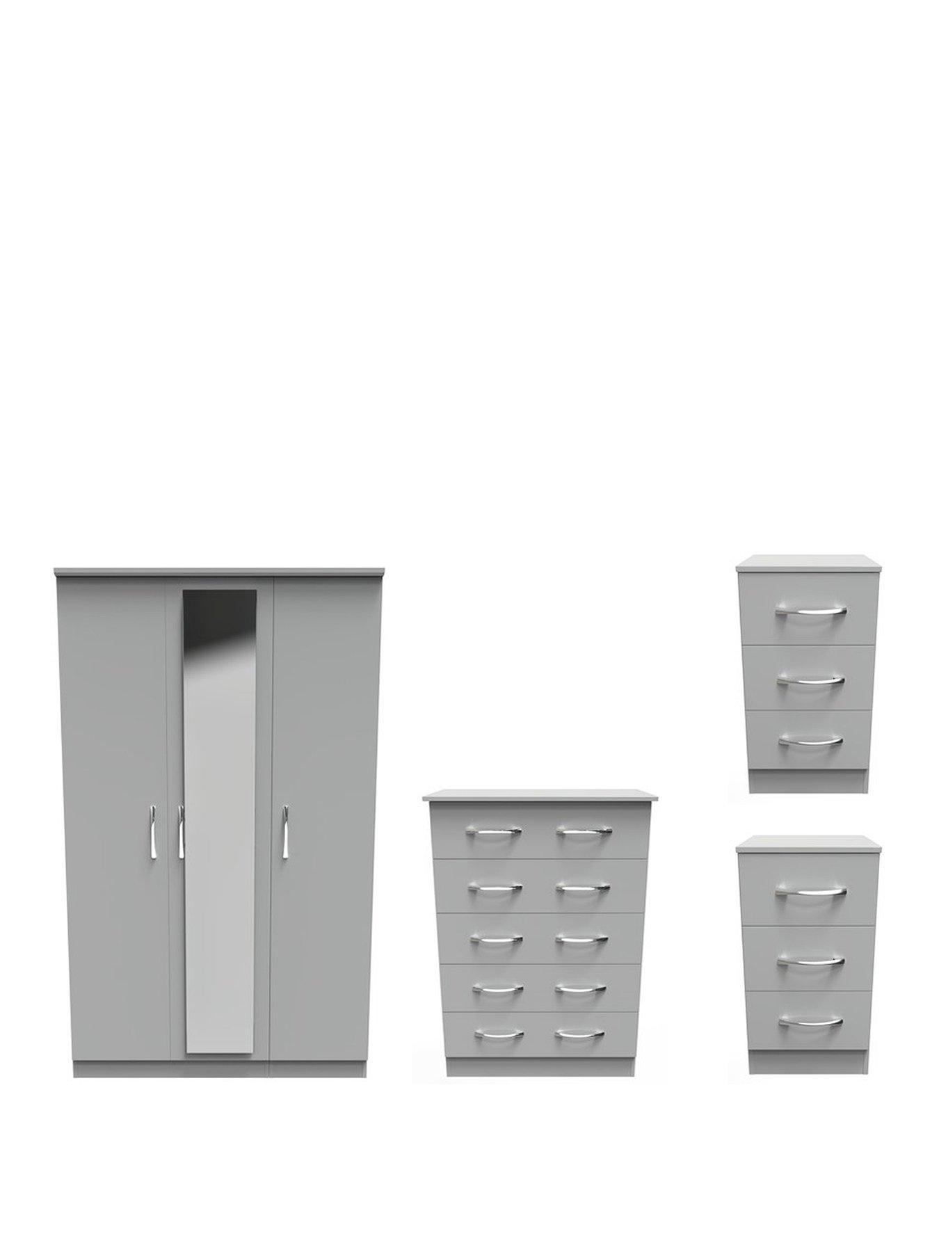  image of swift-elton-part-assemblednbsp3-piece-package-3-door-mirrored-wardrobe-5-drawer-chest-and-2-bedside-chestsnbsp--fscreg-certified