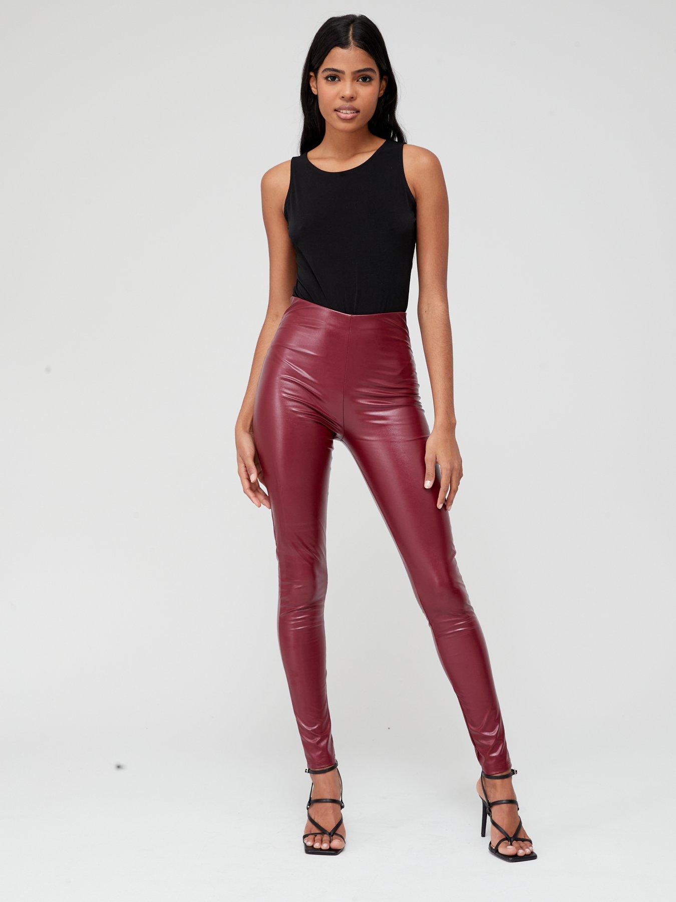 Dark red leather clearance leggings