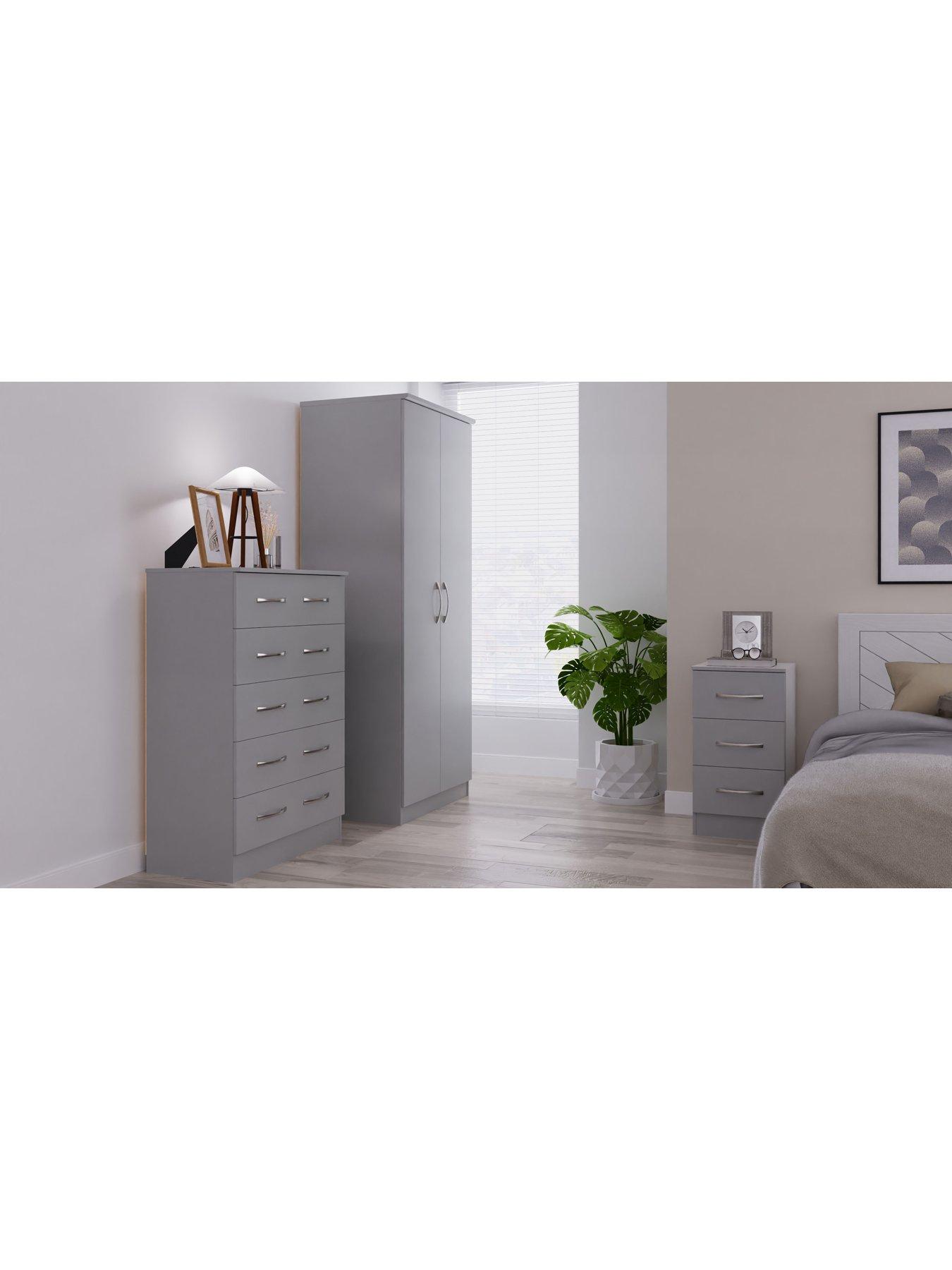 undefined Elton Ready Assembled 4 Piece Package - 2 Door Wardrobe, 5 Drawer Chest and 2 Bedside Chests - FSC® Certified