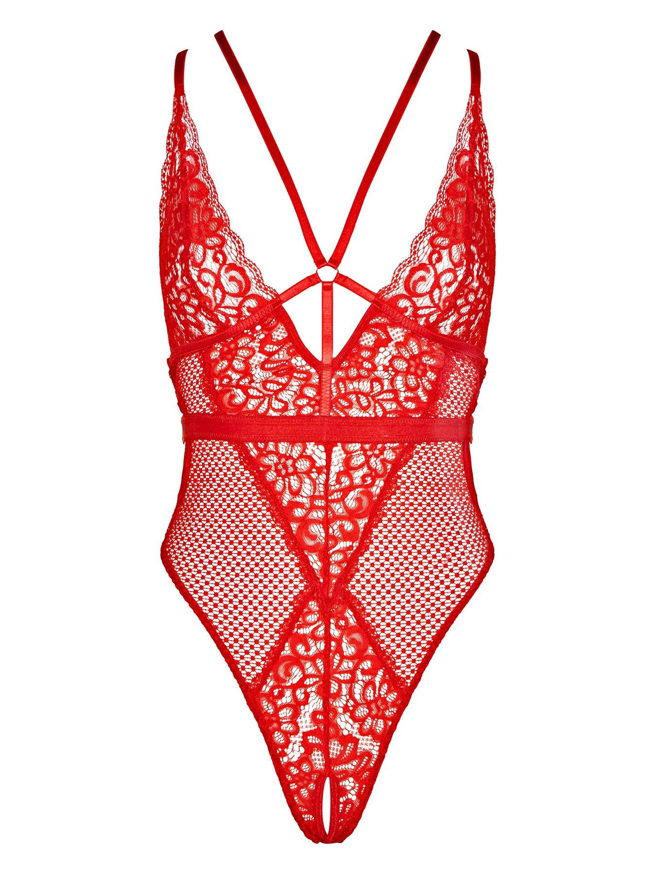  image of ann-summers-bodywear-the-obsession-crotchless-body-bright-red