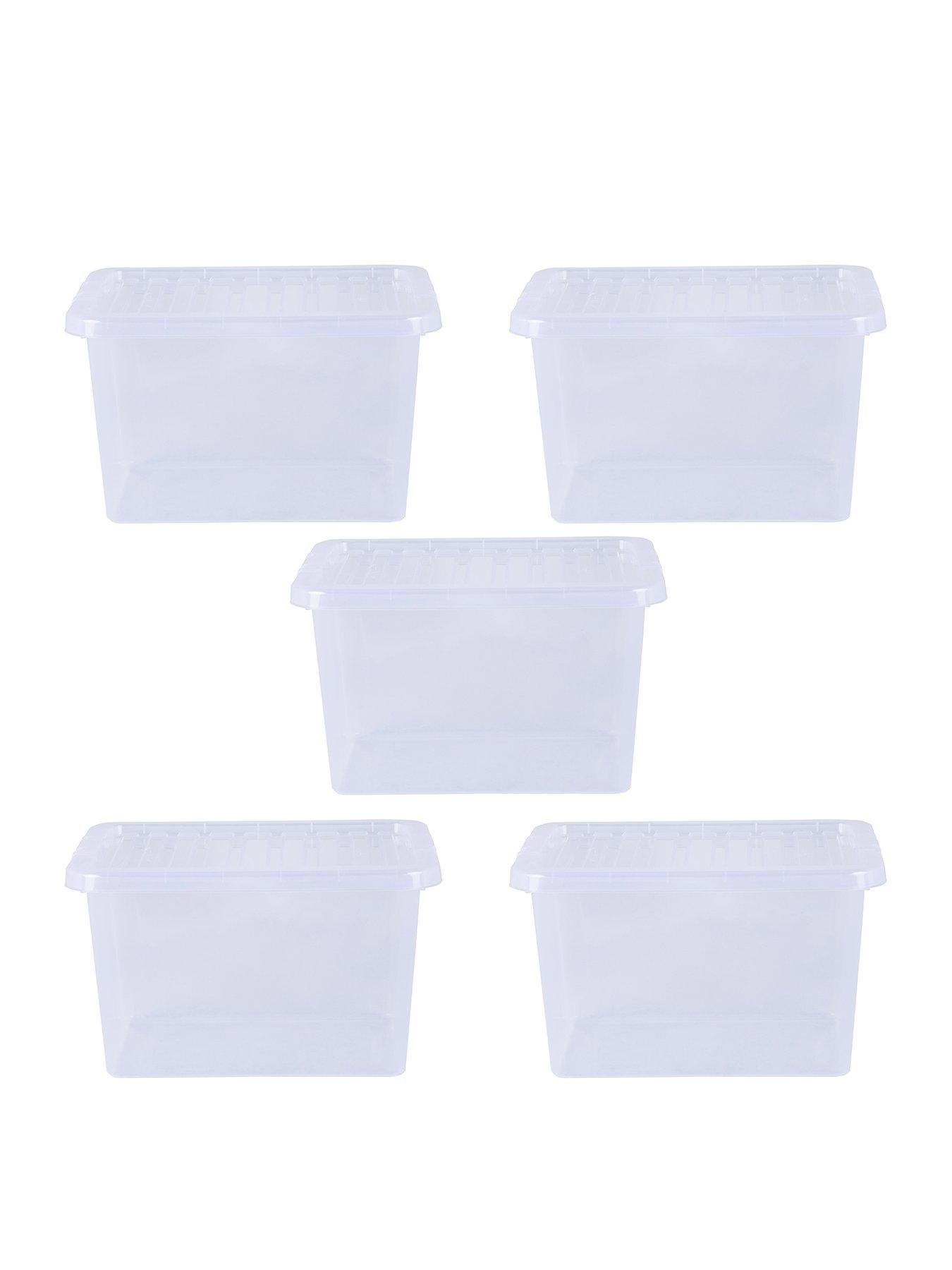 Wham Set of 5 Clear Crystal Plastic Storage Boxes – 25 litres each
