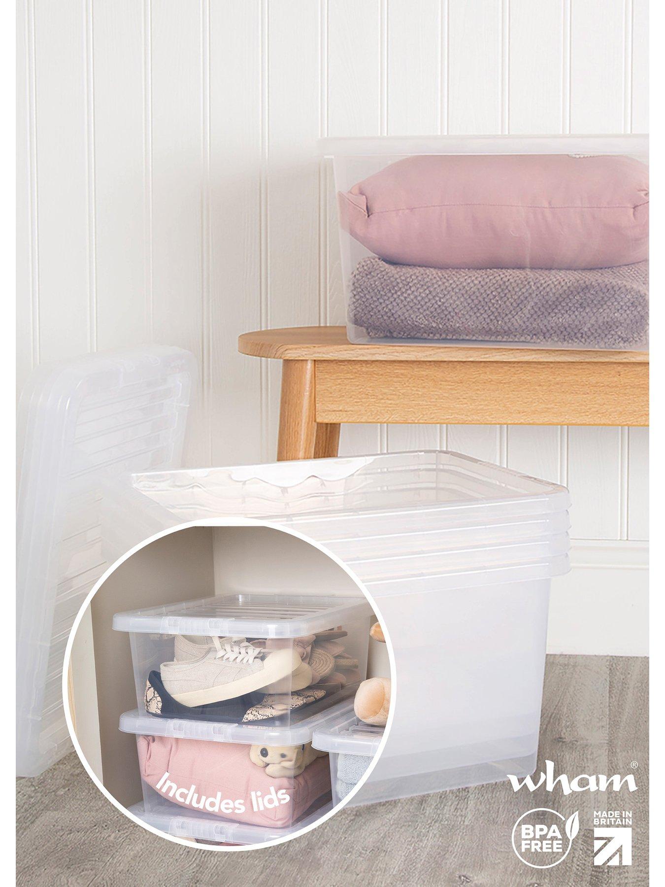 Wham Set of 5 Clear Crystal Plastic Storage Boxes – 25 litres each ...