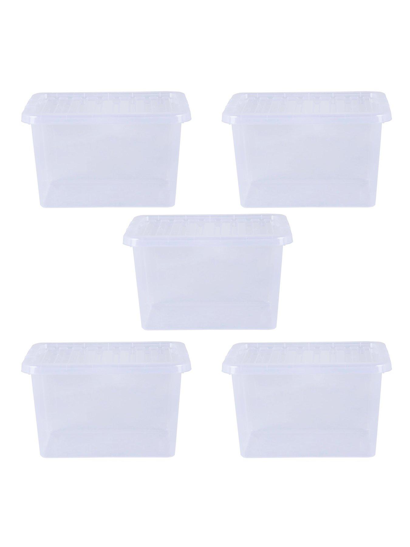  image of wham-set-of-5-clear-crystal-plastic-storage-boxes-ndash-25-litres-each
