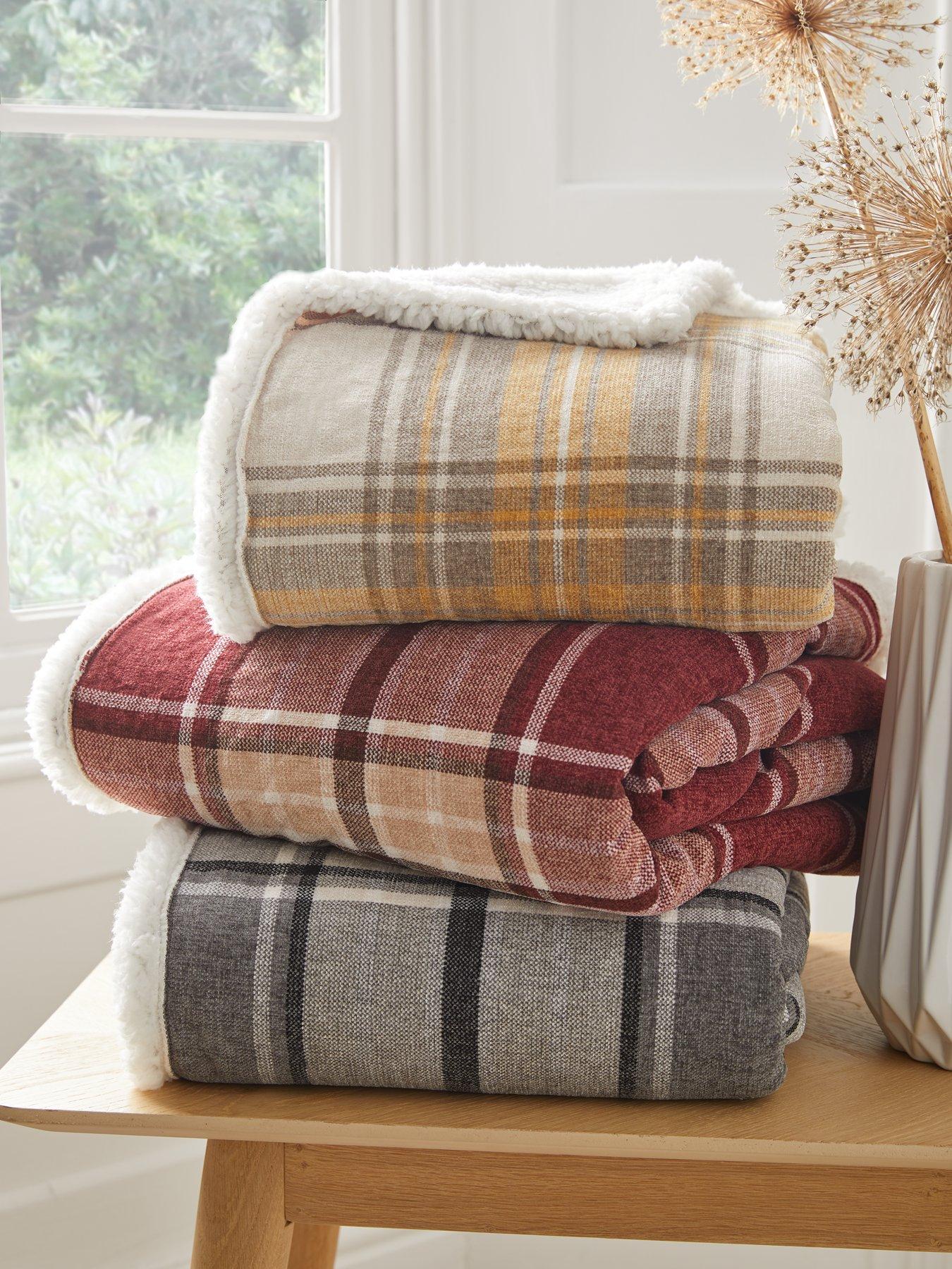  image of very-home-chenille-check-with-sherpa-throw-grey