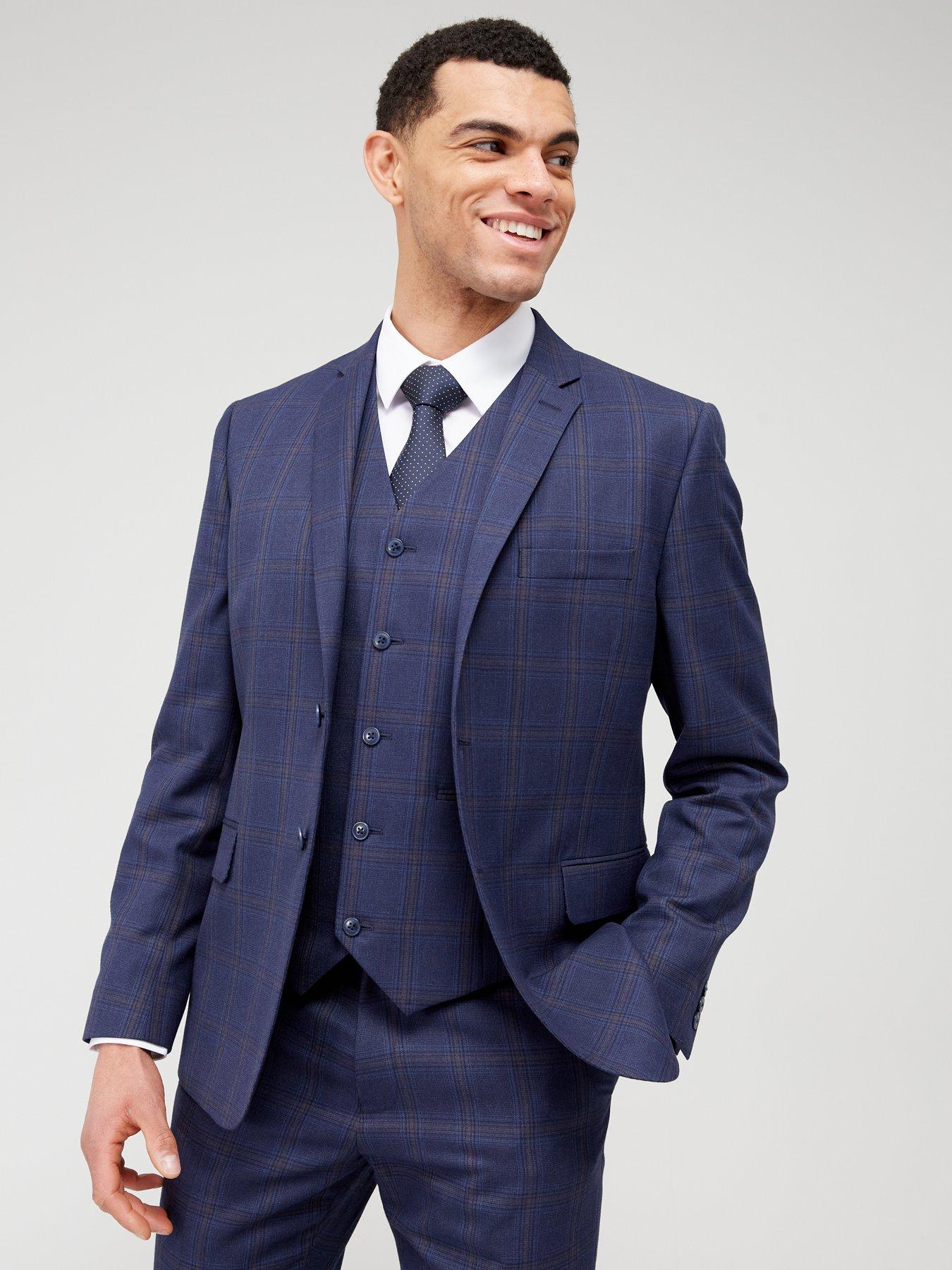 Dark Blue Skinny Suits For Men Very Man Check Slim Fit Suit Jacket