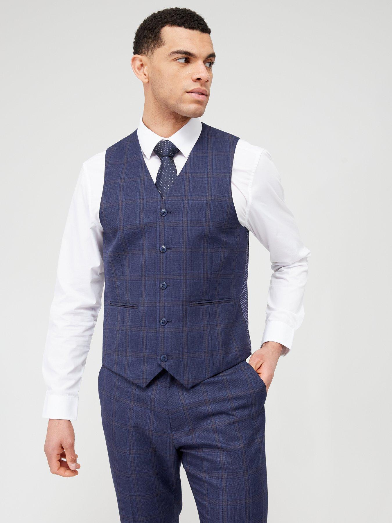 undefined Check Waistcoat - Navy