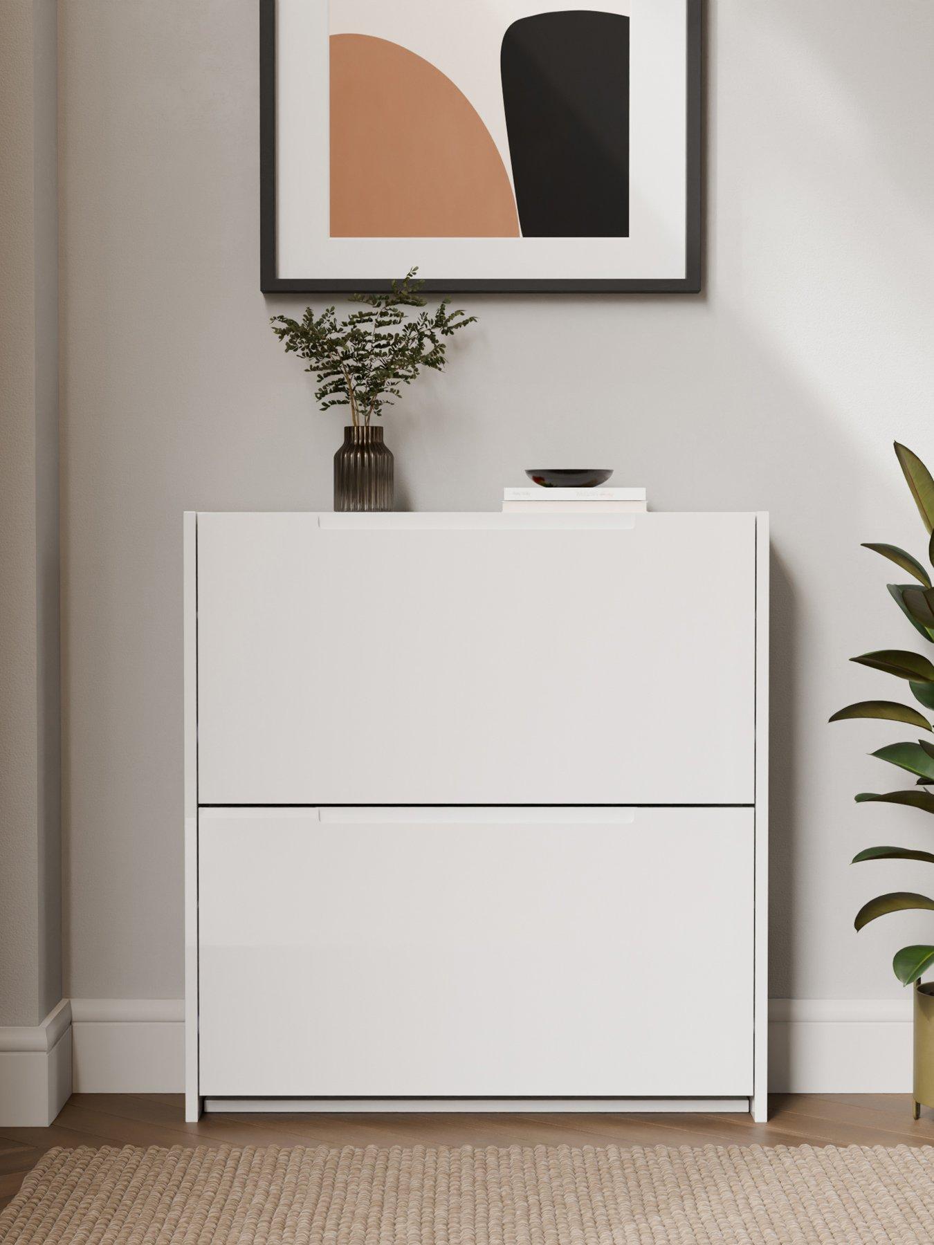 GFW Narrow High Gloss 3 Tier Shoe Cabinet - White