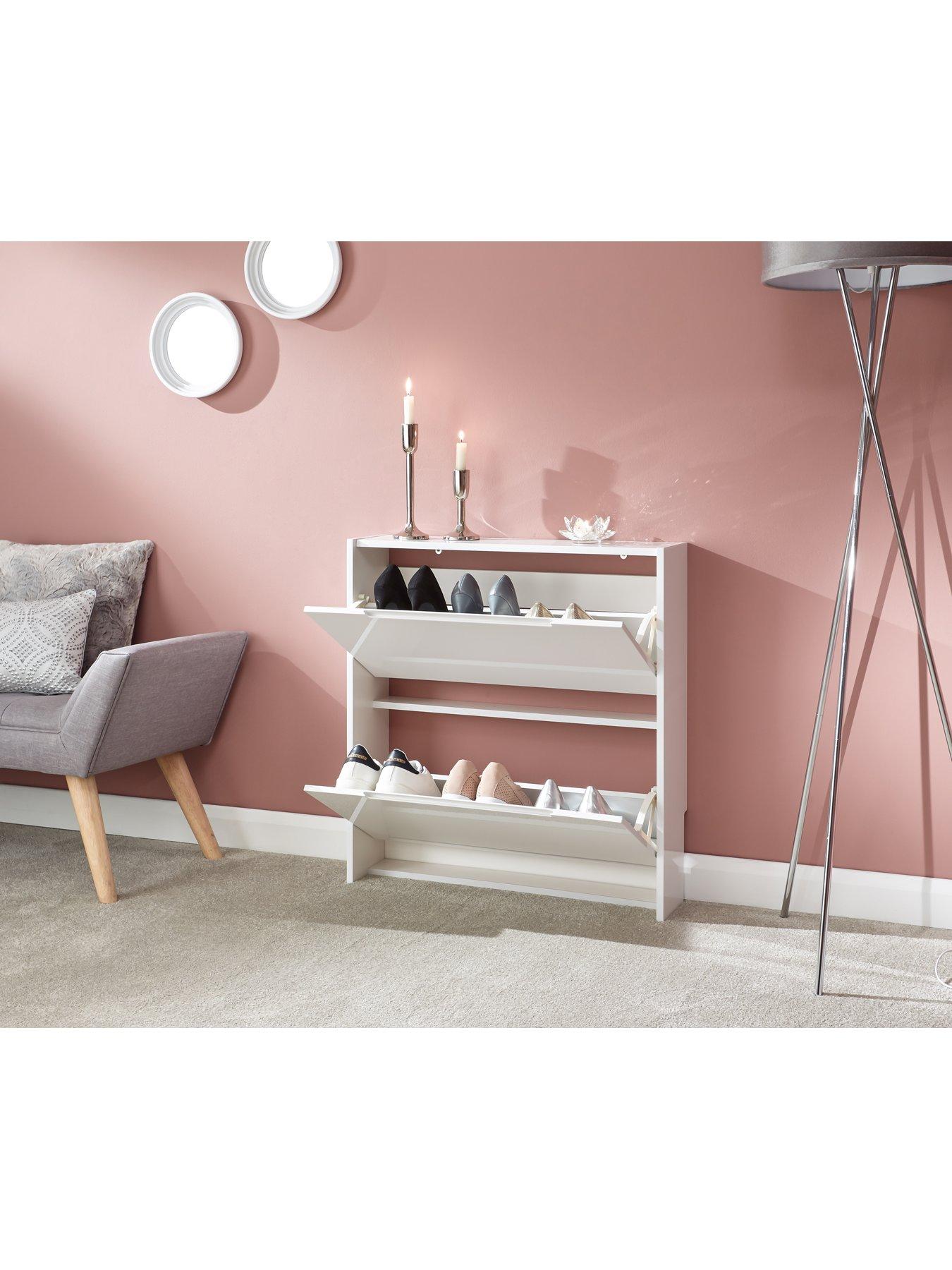 Image 1 of 6 of GFW Narrow High Gloss 3 Tier Shoe Cabinet - White