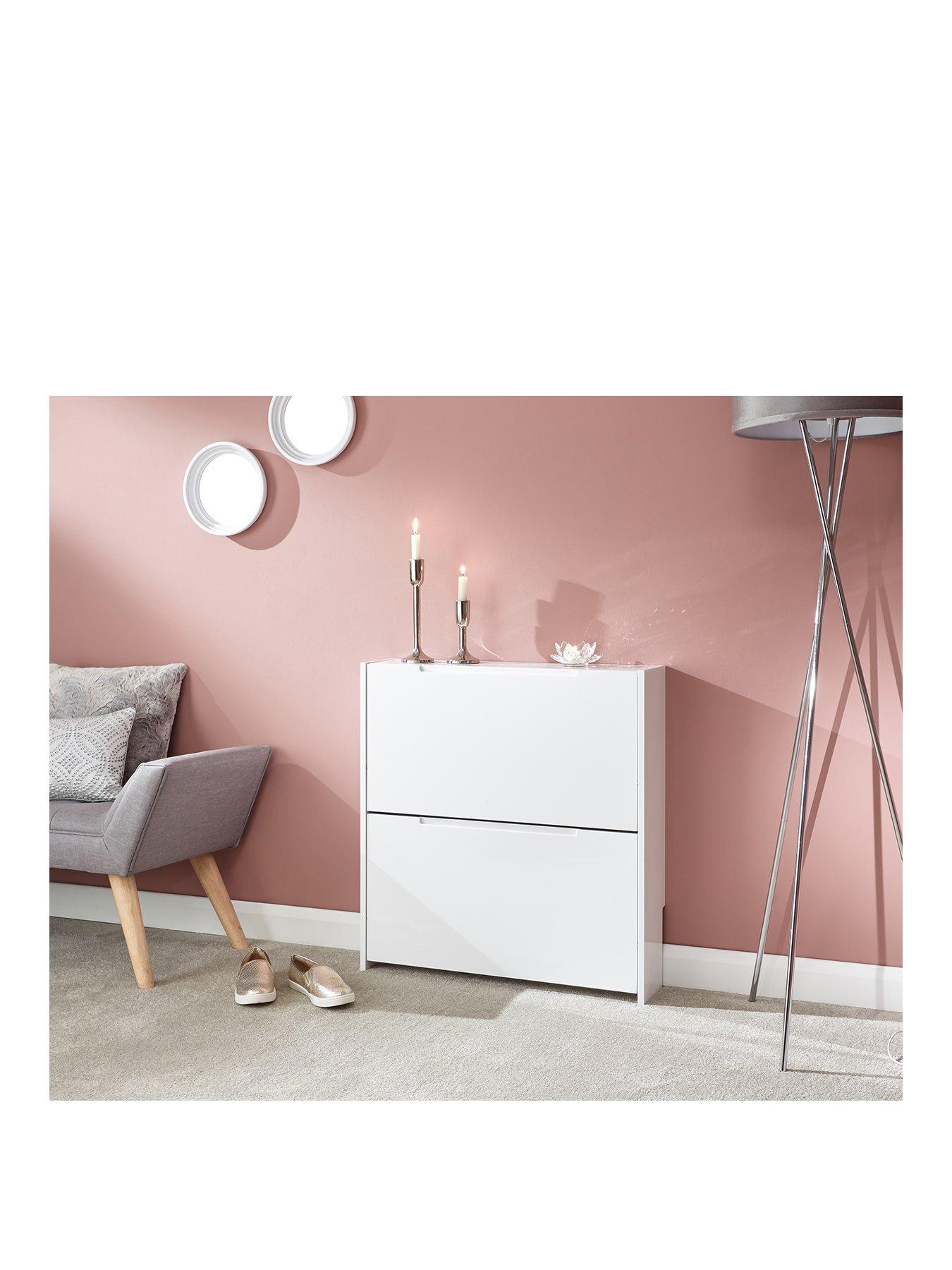 Image 2 of 6 of GFW Narrow High Gloss 3 Tier Shoe Cabinet - White