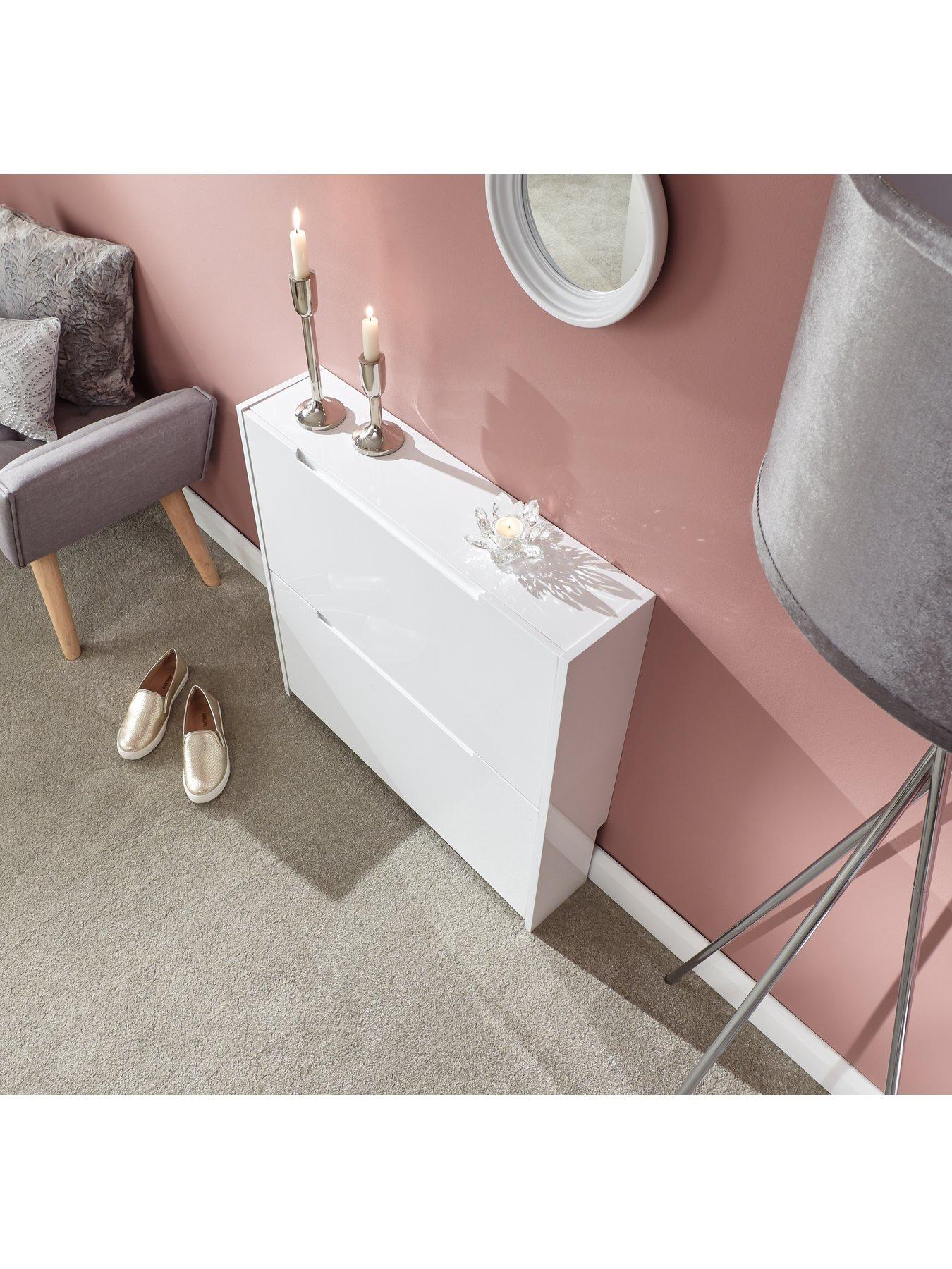 Image 3 of 6 of GFW Narrow High Gloss 3 Tier Shoe Cabinet - White