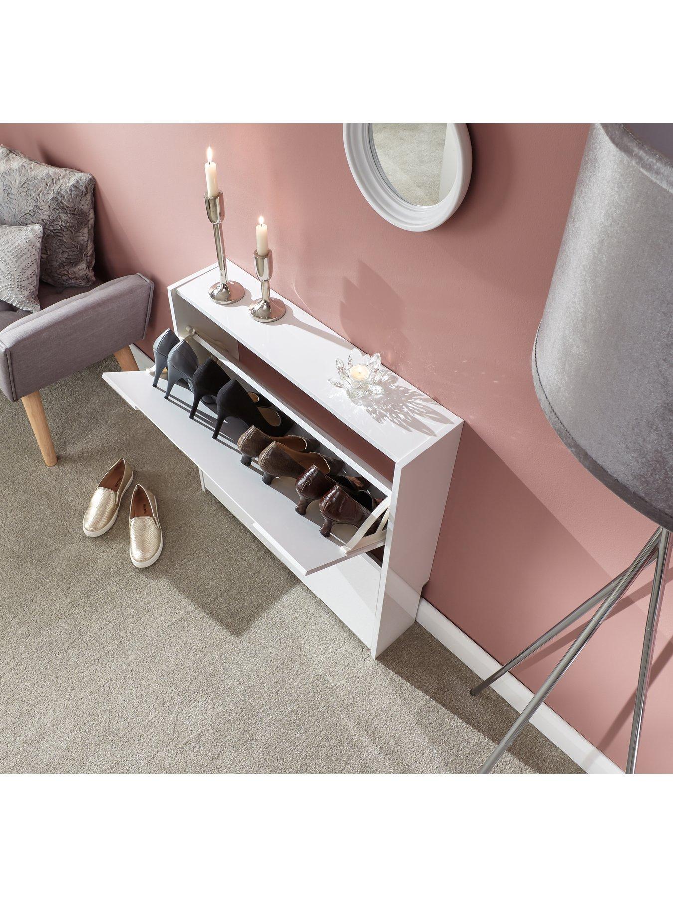 Image 4 of 6 of GFW Narrow High Gloss 3 Tier Shoe Cabinet - White